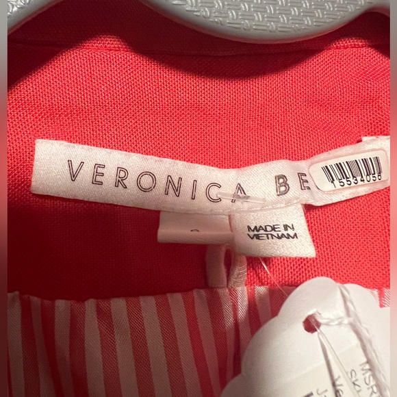 Veronica Beard $598 Linen Blend Sedgwick Blazer Red Orange Silver Buttons Preppy - Picture 7 of 10